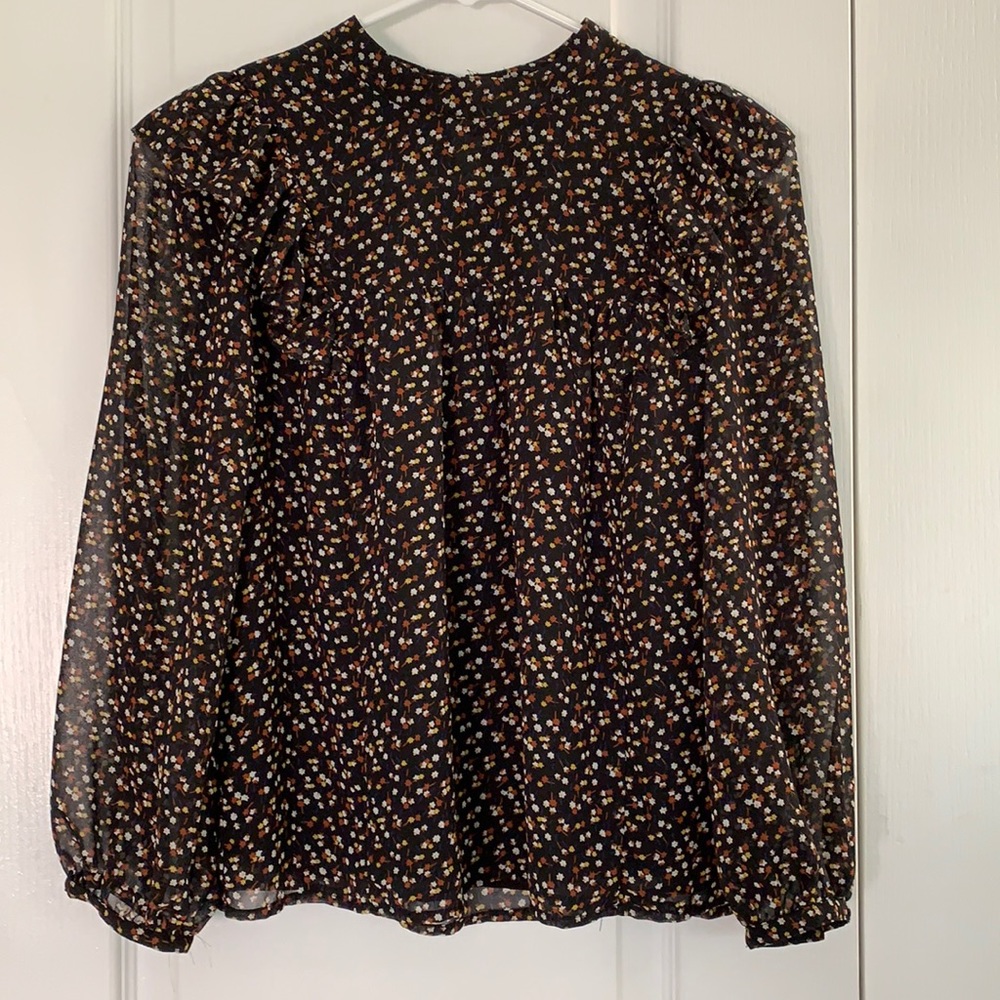 Madewell Georgette Mockneck Ruffle Yoke Puff-Sleeve Top